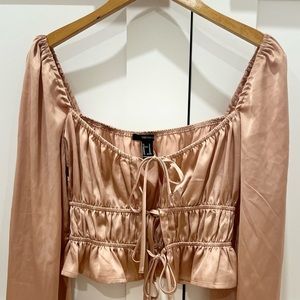 Forever 21 Satin Copper Tie-Front Long sleeve Going Out Top. SIZE M.